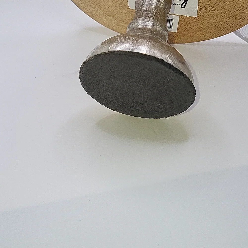 Wood and Aluminum Pedestal Cake Stand. Rubber Bottom for Easy Grip.